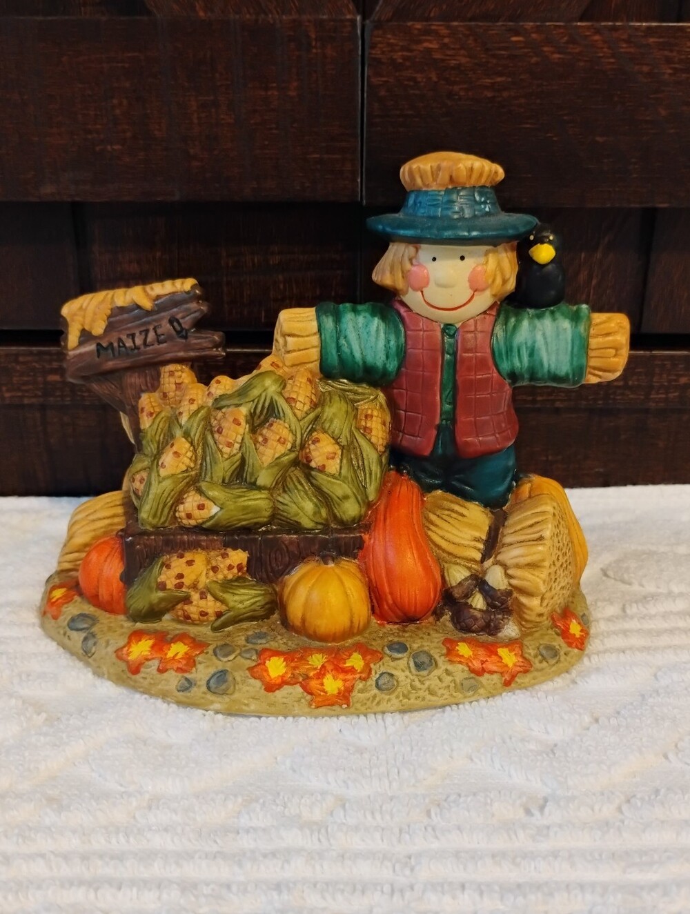 Harvest Scarecrow With Crow Figurine - Autumn Harvest Maize & Pumpkins